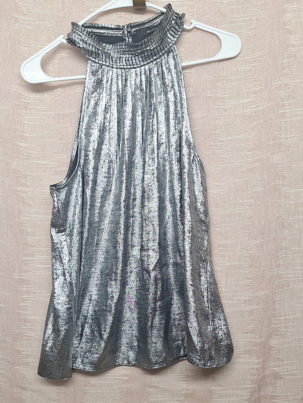 White House Black Market Silver Metallic Halter Camisole Size 12 NWT